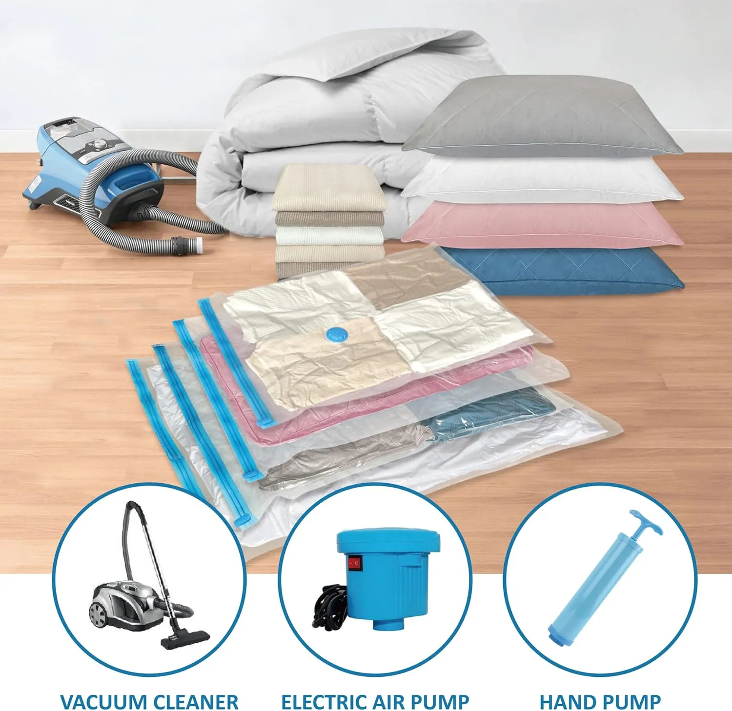Space Saver Vacuum Storage Bags, 8 Combo (2Jumbo/2Large/2Medium/2Small) Sealer Bags with Pump, Clothing, Comforters, Blanket Storage, Bedding
