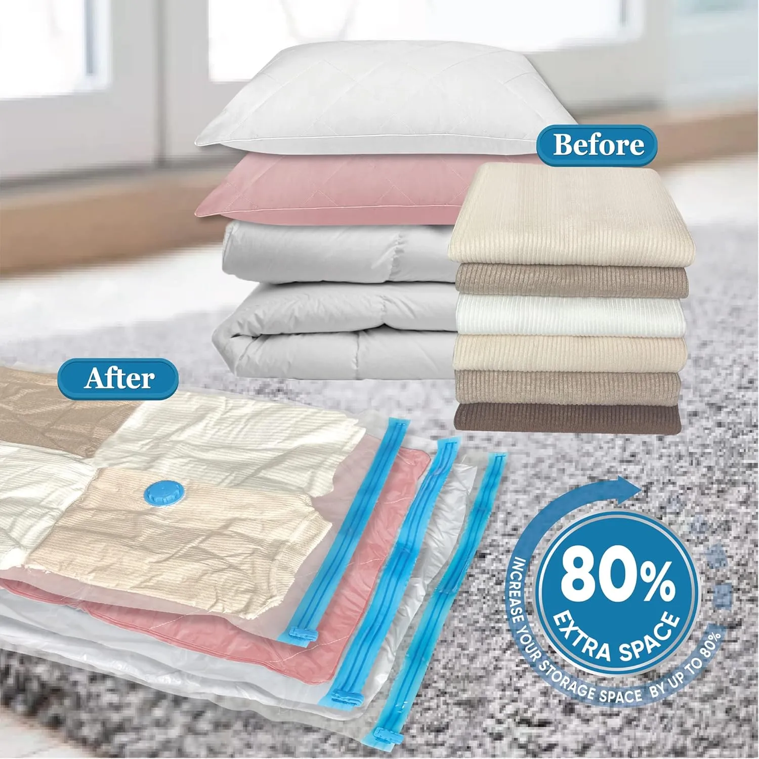 Space Saver Vacuum Storage Bags, 8 Combo (2Jumbo/2Large/2Medium/2Small) Sealer Bags with Pump, Clothing, Comforters, Blanket Storage, Bedding
