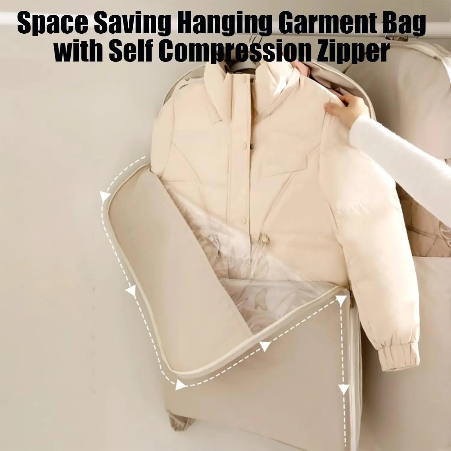 Space Saving Hanging Garment Bag With Self-Compression Zipper For Coats, Space Saver Closet Organizers,Dust Cover Clothes Bags for Down Coat, Transparent Visibility (Light Pink,(M L XL)3pcs)
