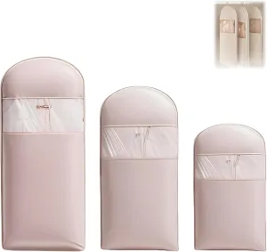 Space Saving Hanging Garment Bag With Self-Compression Zipper For Coats, Space Saver Closet Organizers,Dust Cover Clothes Bags for Down Coat, Transparent Visibility (Light Pink,(M L XL)3pcs)