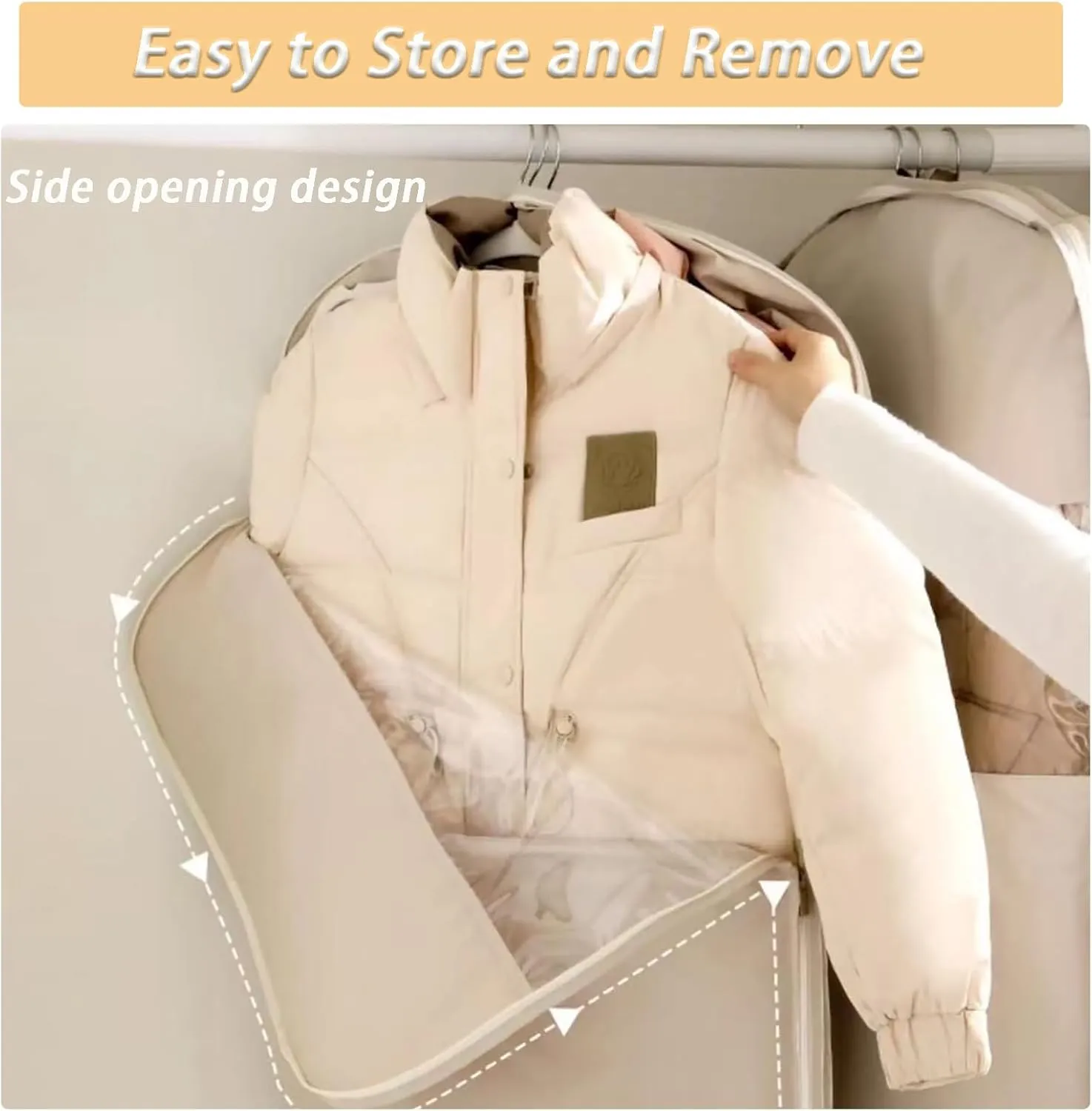 Space Saving Hanging Garment Bag with Self Compression Zipper Gray, Cover Clothes Bags for Down Coat Travel Bags with Hanger (Pink, L)