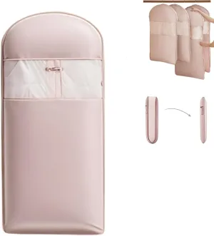 Space Saving Hanging Garment Bag with Self Compression Zipper, Hanging Garment Compression Bag, Dust Cover Clothes Bags for down Coat (Pink, 130cm/51.1 inch)