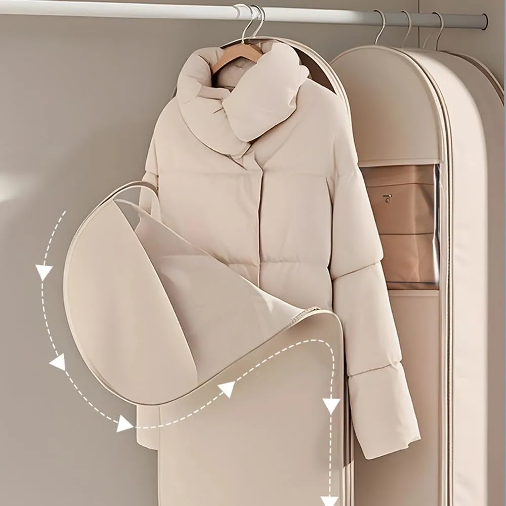 Space Saving Hanging Garment Bag with Self Compression Zipper, Hanging Garment Compression Bag, Dust Cover Clothes Bags for down Coat (Pink, 130cm/51.1 inch)