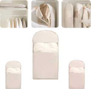 Space Saving Hanging Garment Bag with Self Compression Zipper, Ultra Space Saving Self Compression Bag, Dust Cover Clothes Bags for Down Coat, Closet Organizers, Large Garment Protect Cover (Beige, M)