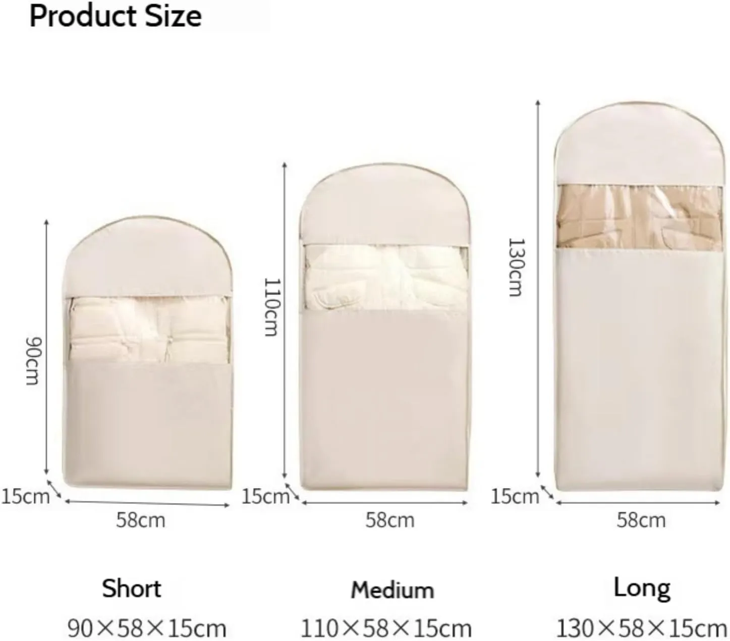 Space Saving Hanging Garment Bag with Self Compression Zipper, Ultra Space Saving Self Compression Bag, Dust Cover Clothes Bags for Down Coat, Closet Organizers, Large Garment Protect Cover (Beige, M)