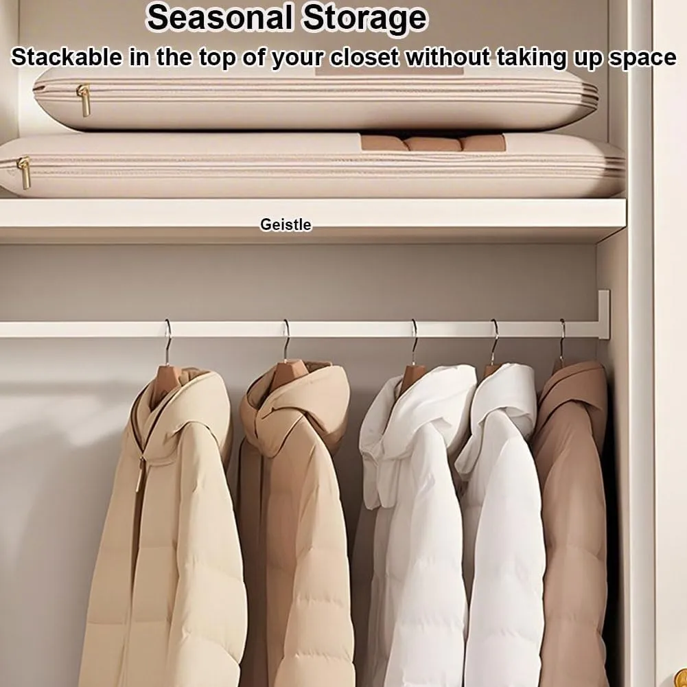 Space Saving Hanging Garment Bag with Self Compression Zipper, with 3 Cedar Blocks, Garment Bags for Hanging Clothes, Dust Cover Clothes Bags for Down Coat (Beige, X-Large)