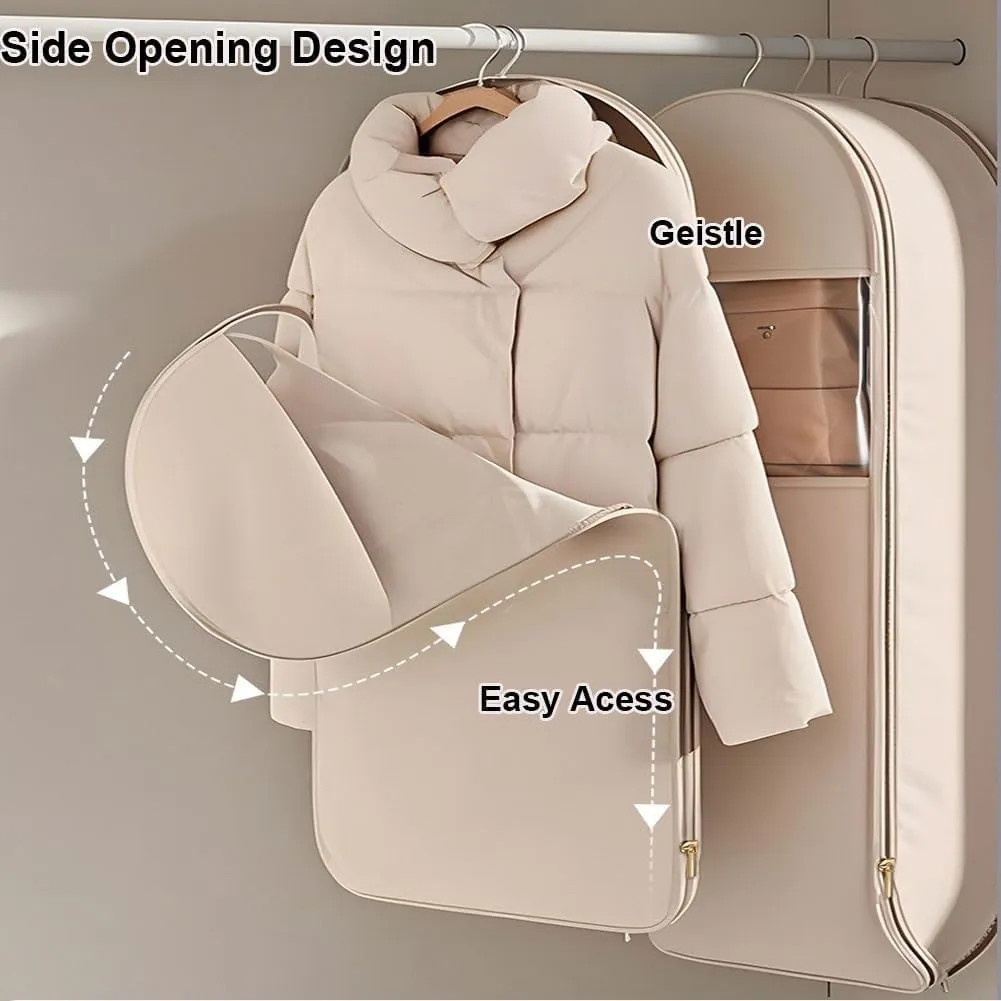Space Saving Hanging Garment Bag with Self Compression Zipper, with 3 Cedar Blocks, Garment Bags for Hanging Clothes, Dust Cover Clothes Bags for Down Coat (Beige, X-Large)