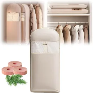 Space Saving Hanging Garment Bag with Self Compression Zipper, with 3 Cedar Blocks, Garment Bags for Hanging Clothes, Dust Cover Clothes Bags for Down Coat (Beige, X-Large)
