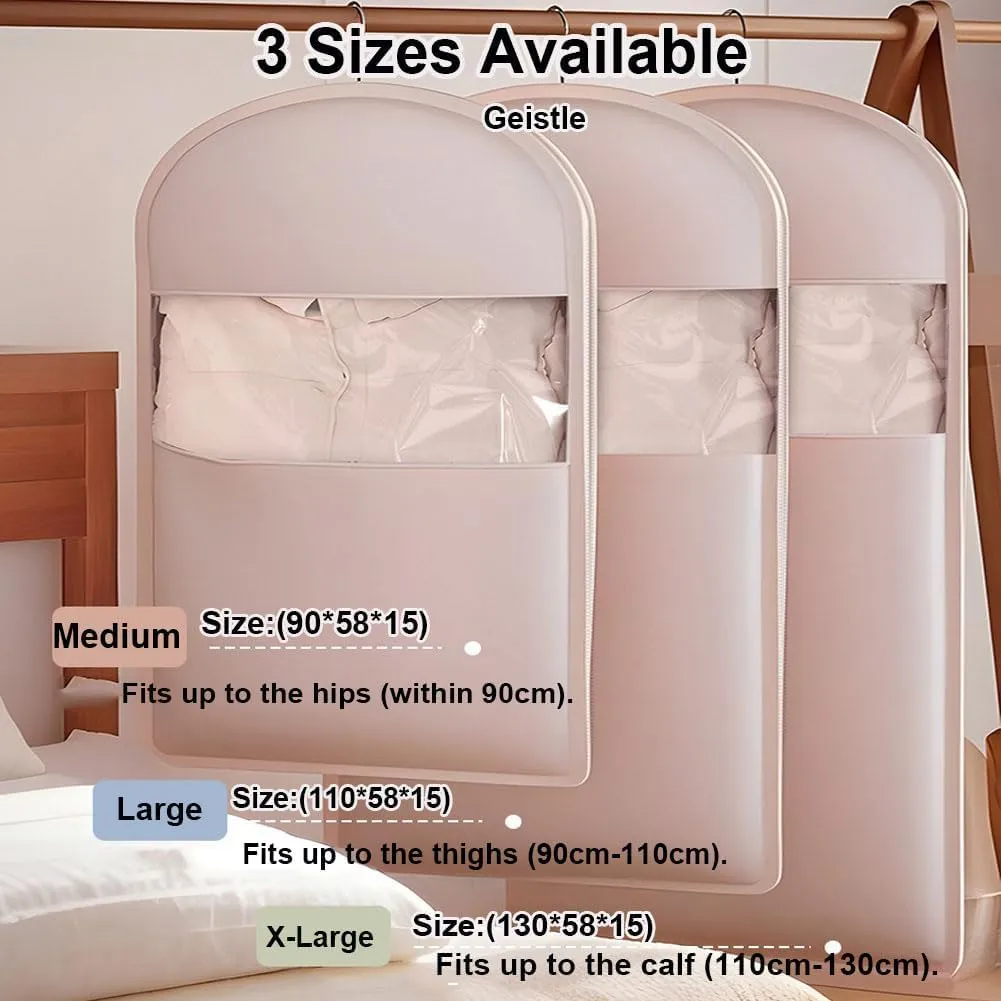 Space Saving Hanging Garment Bag with Self Compression Zipper, with 3 Cedar Blocks, Garment Bags for Hanging Clothes, Dust Cover Clothes Bags for Down Coat (Beige, X-Large)