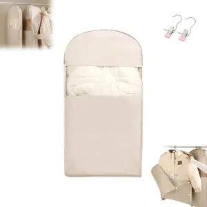 Space Saving Hanging Garment Bag With Self Compression Zipper,2025 New Space Saving Hanging Protector,Dust Cover Clothes Bags For Down Coat For Closet Storage (Beige, L)