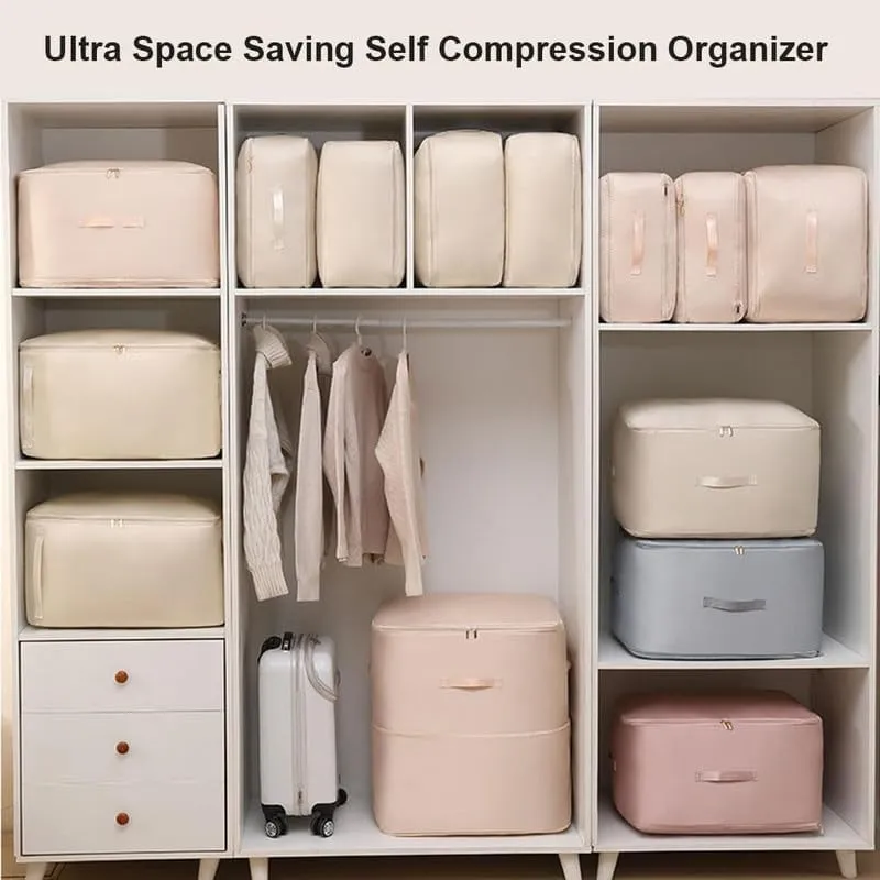 Space Saving Self Compression Organizer, 2024 New Compression Duvet Storage Bag Large Capacity,Self Compression Moving Organizer Bags Heavy Duty Moving Bags for Comforters, Grey