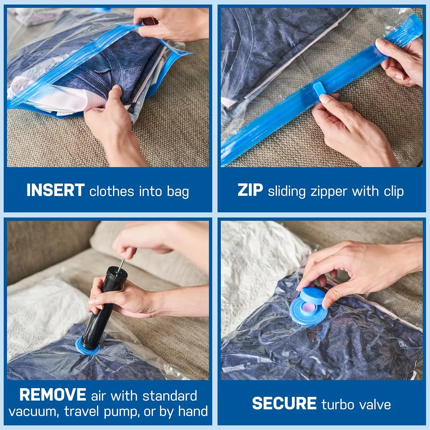 Spacesaver Clothing Vacuum Storage Bags with Electric Pump - 10-Pack, Medium, Large and Jumbo Sizes - Vacuum Seal Bags for Clothing, Beddings, Comforters, Blankets, Travel Sealer