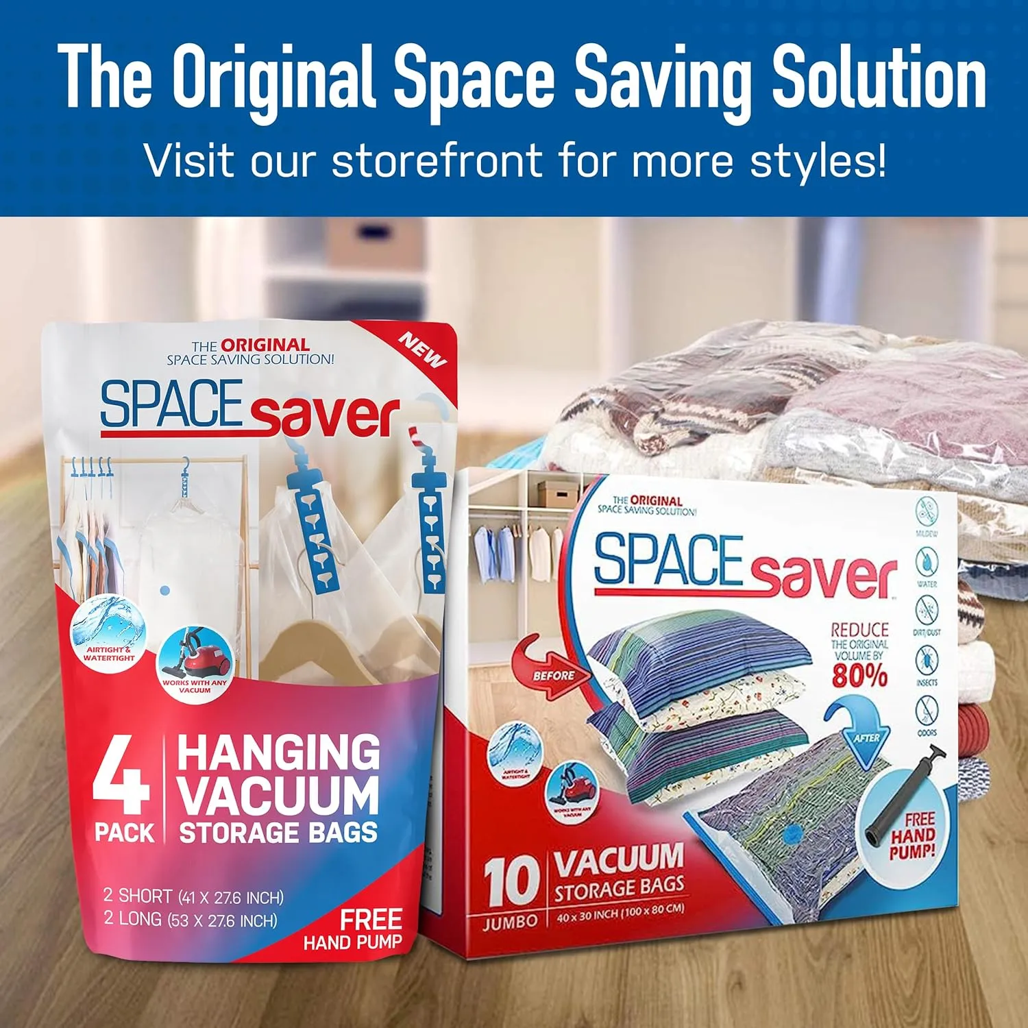 Spacesaver Clothing Vacuum Storage Bags with Electric Pump - 10-Pack, Medium, Large and Jumbo Sizes - Vacuum Seal Bags for Clothing, Beddings, Comforters, Blankets, Travel Sealer