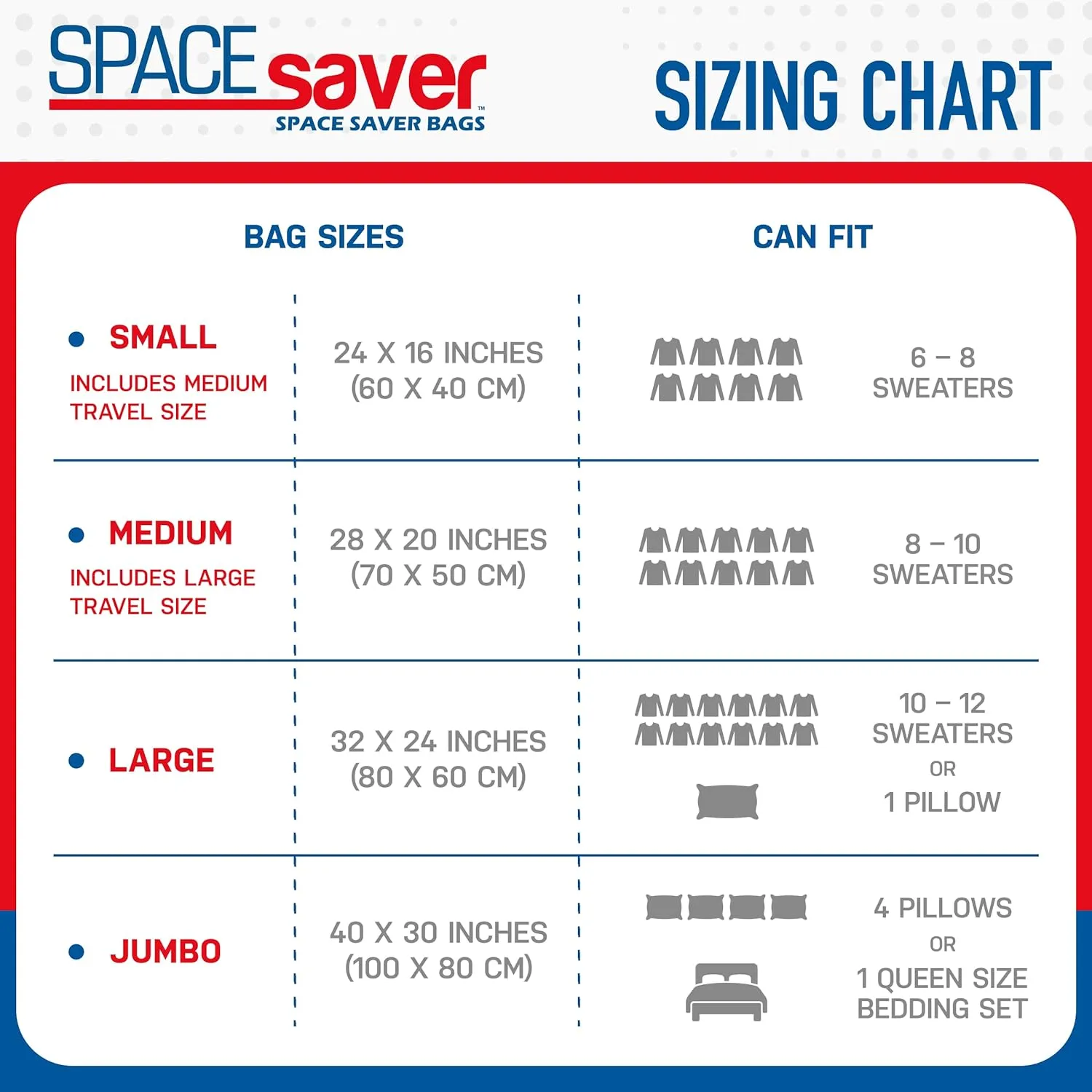 Spacesaver Clothing Vacuum Storage Bags with Electric Pump - 10-Pack, Medium, Large and Jumbo Sizes - Vacuum Seal Bags for Clothing, Beddings, Comforters, Blankets, Travel Sealer