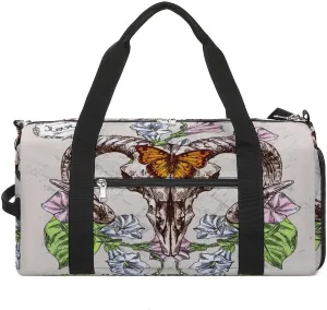 Sport Gym Duffel with Shoe Compartment Wet Pocket, Animal-skull-boho-style Shoulder Travel Bag for Women Men