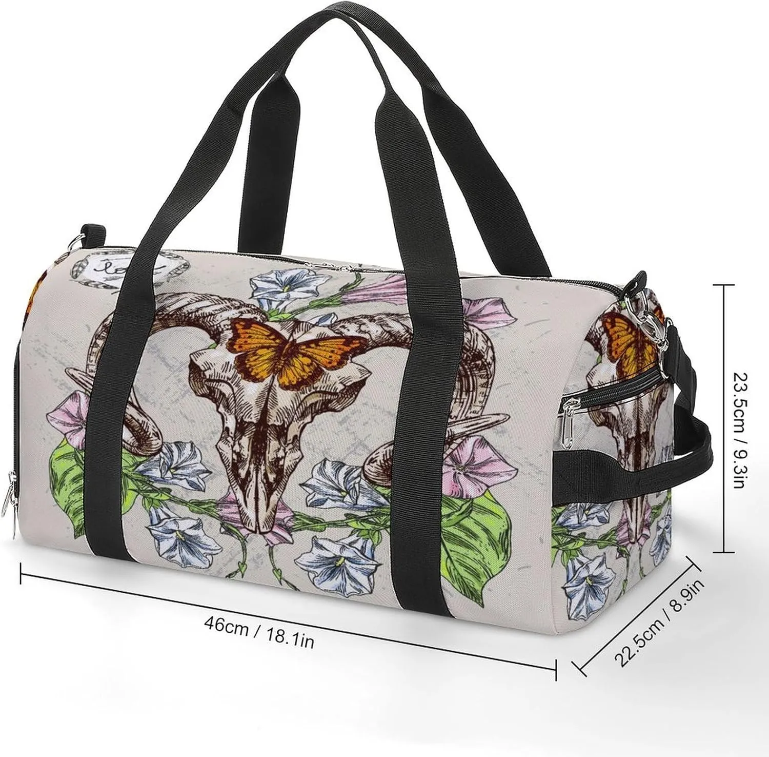 Sport Gym Duffel with Shoe Compartment Wet Pocket, Animal-skull-boho-style Shoulder Travel Bag for Women Men