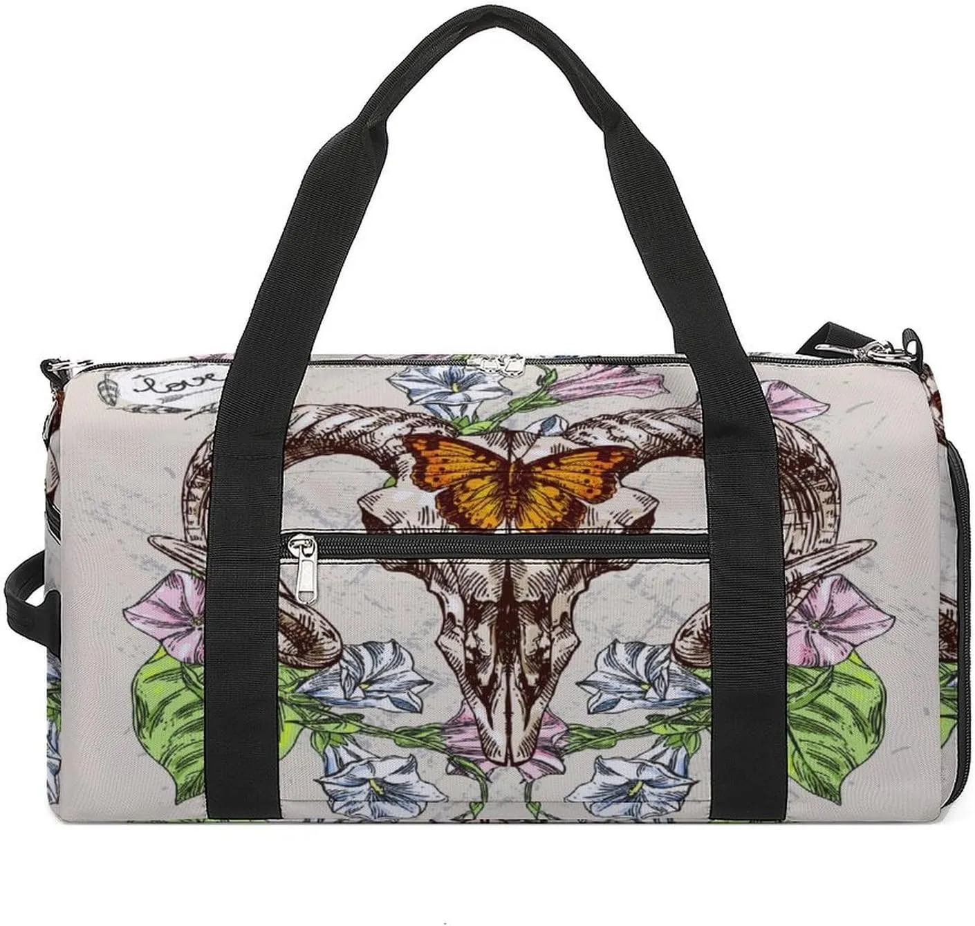 Sport Gym Duffel with Shoe Compartment Wet Pocket, Animal-skull-boho-style Shoulder Travel Bag for Women Men