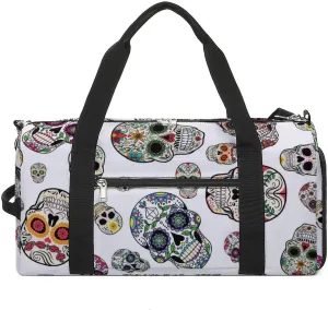 Sport Gym Duffel with Shoe Compartment Wet Pocket, Skull-candy-sugar-pattern Shoulder Travel Bag for Women Men