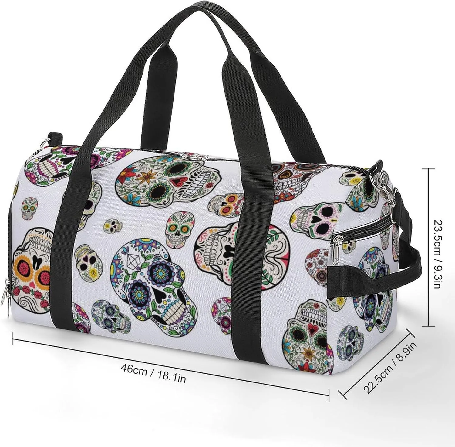 Sport Gym Duffel with Shoe Compartment Wet Pocket, Skull-candy-sugar-pattern Shoulder Travel Bag for Women Men