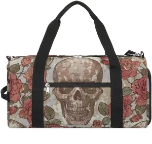 Sport Gym Duffel with Shoe Compartment Wet Pocket, Vintage-skull-style Shoulder Travel Bag for Women Men