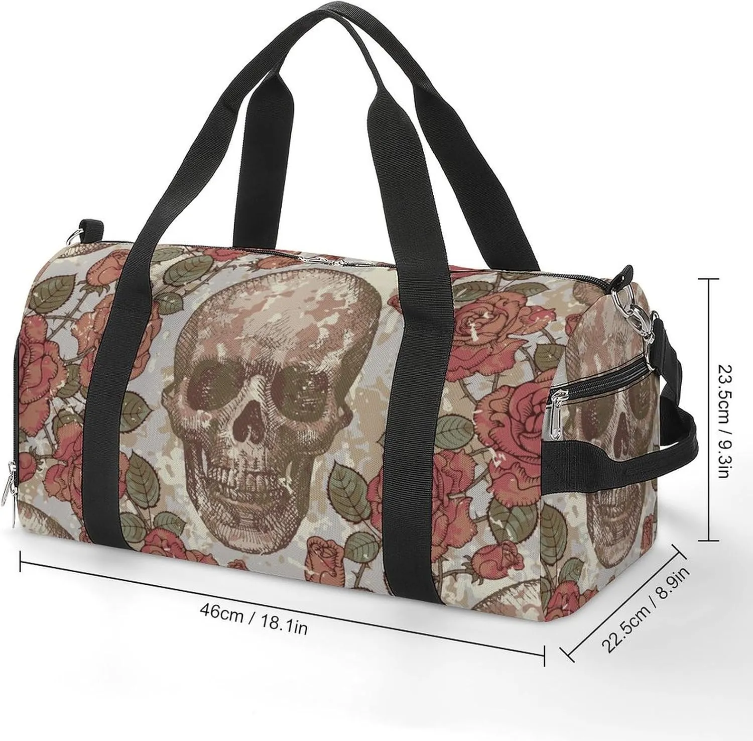 Sport Gym Duffel with Shoe Compartment Wet Pocket, Vintage-skull-style Shoulder Travel Bag for Women Men
