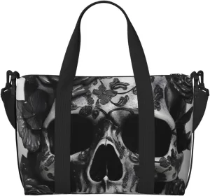 Sports Gym Bag for Women Men Travel Duffel Bag Tote Weekender Bag Carry on Overnight Bag for Travel Swimming Fitness Workout Sports Black Skull Rose Duffle Bag