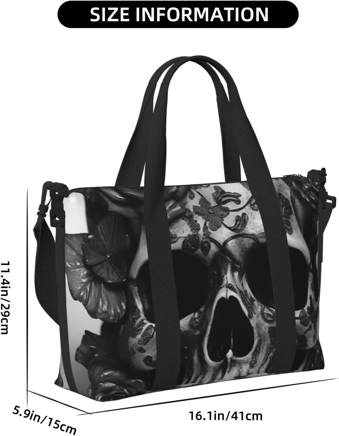 Sports Gym Bag for Women Men Travel Duffel Bag Tote Weekender Bag Carry on Overnight Bag for Travel Swimming Fitness Workout Sports Black Skull Rose Duffle Bag