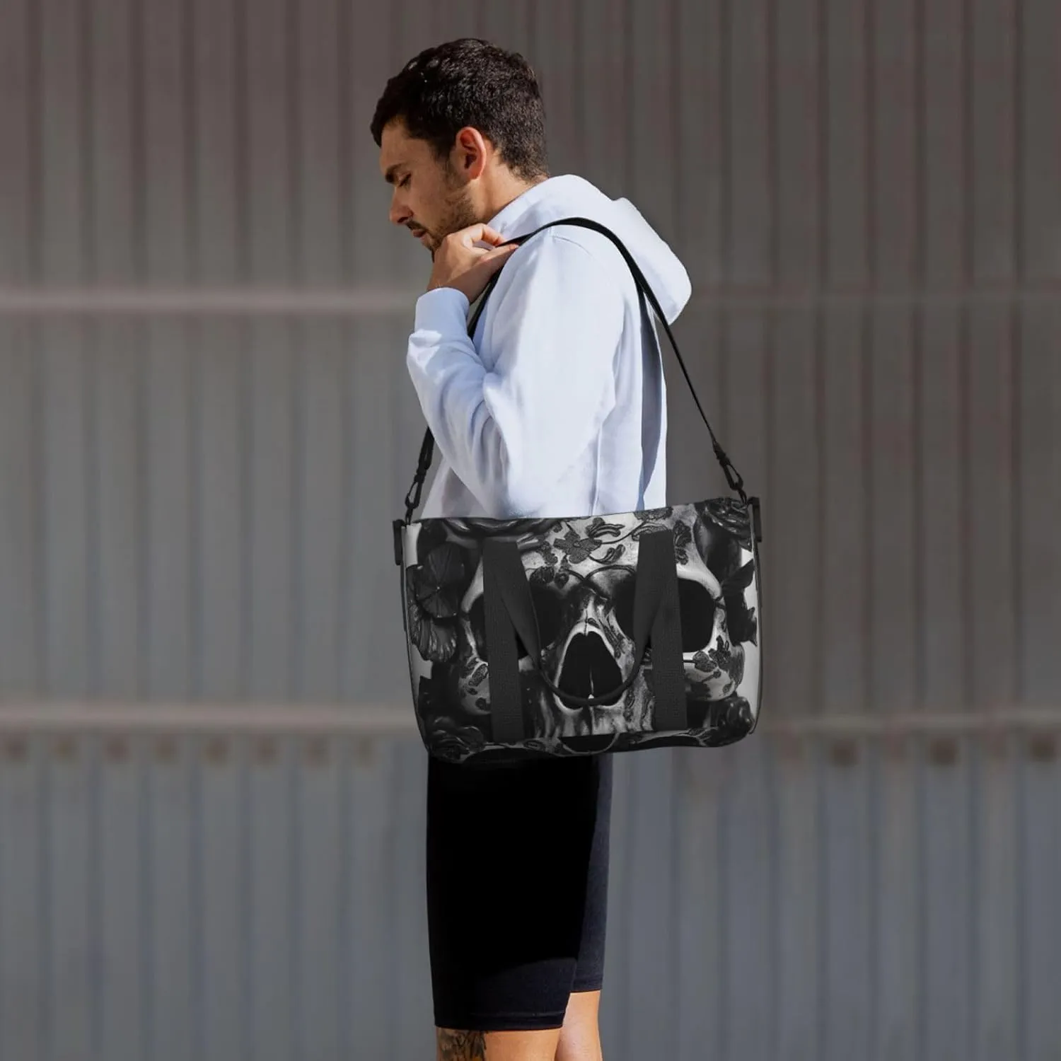 Sports Gym Bag for Women Men Travel Duffel Bag Tote Weekender Bag Carry on Overnight Bag for Travel Swimming Fitness Workout Sports Black Skull Rose Duffle Bag