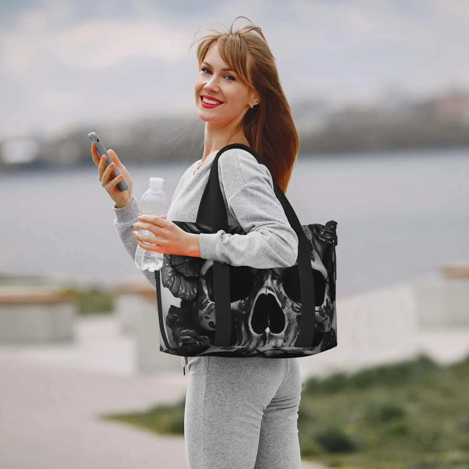 Sports Gym Bag for Women Men Travel Duffel Bag Tote Weekender Bag Carry on Overnight Bag for Travel Swimming Fitness Workout Sports Black Skull Rose Duffle Bag