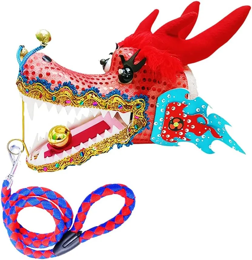 Square Exercise Dance Dragon Ribbon Streamer Printed with Dragon Tattoo, Comes with 3D Real-Like Dragon Head and Swing Rope Outdoor Dragon Poi Set