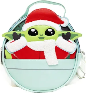 Star Wars Bag, Crossbody, Round, Christmas Holiday Santa Grogu This is the Way Mint, Vegan Leather