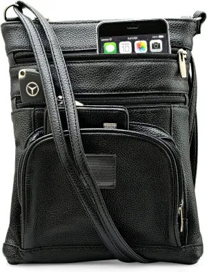 Steeltime Unisex Super Soft Leather Crossbody Bag with Lords Prayer or Serenity Prayer Patch with Carrying Strap