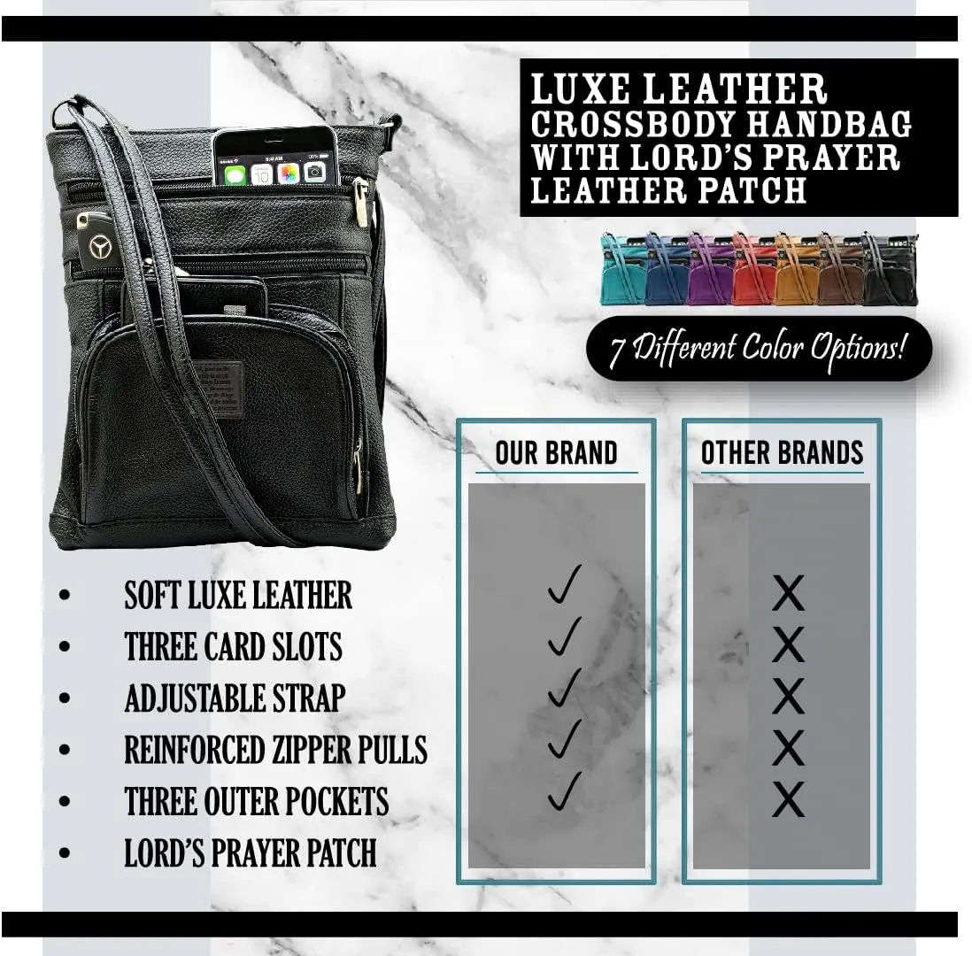 Steeltime Unisex Super Soft Leather Crossbody Bag with Lords Prayer or Serenity Prayer Patch with Carrying Strap