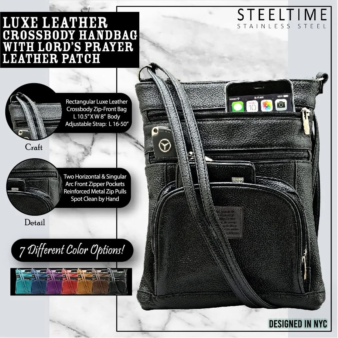 Steeltime Unisex Super Soft Leather Crossbody Bag with Lords Prayer or Serenity Prayer Patch with Carrying Strap