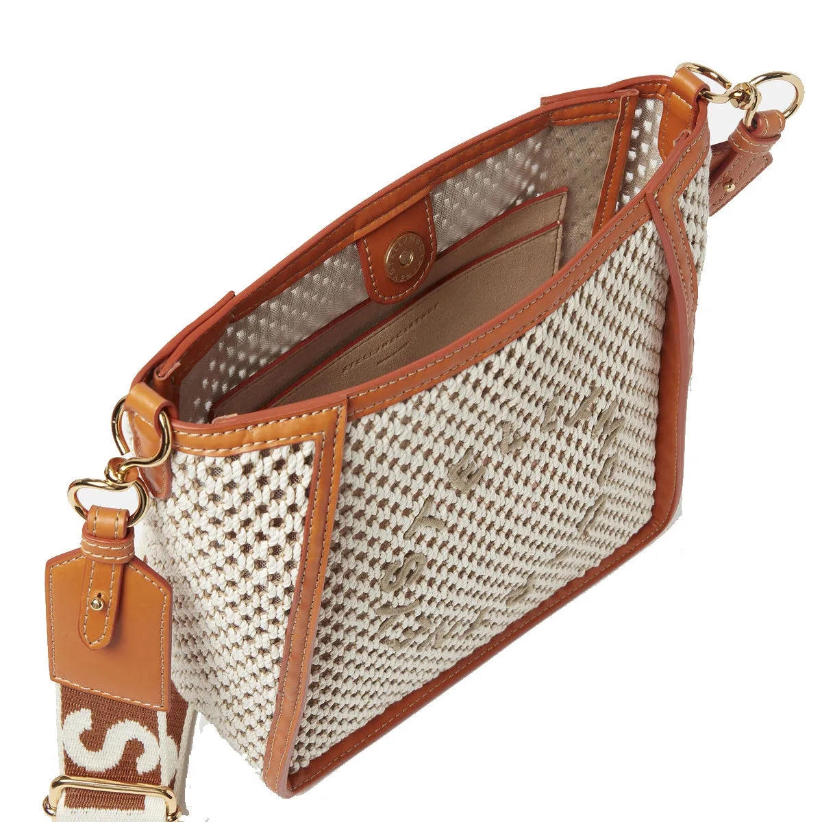 Stella Logo Mini Crossbody Hobo Bag Rope Mesh, Ivory/Beige