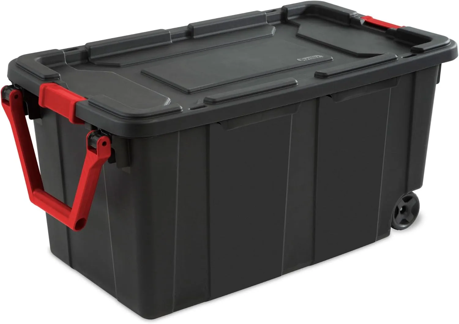Sterilite 8-Pack Industrial Tote, Heavy-Duty Storage Bins w/Lids and Wheels, 40 Gallon - Stackable Organizing Containers for Home, Garage, Office, and Basement