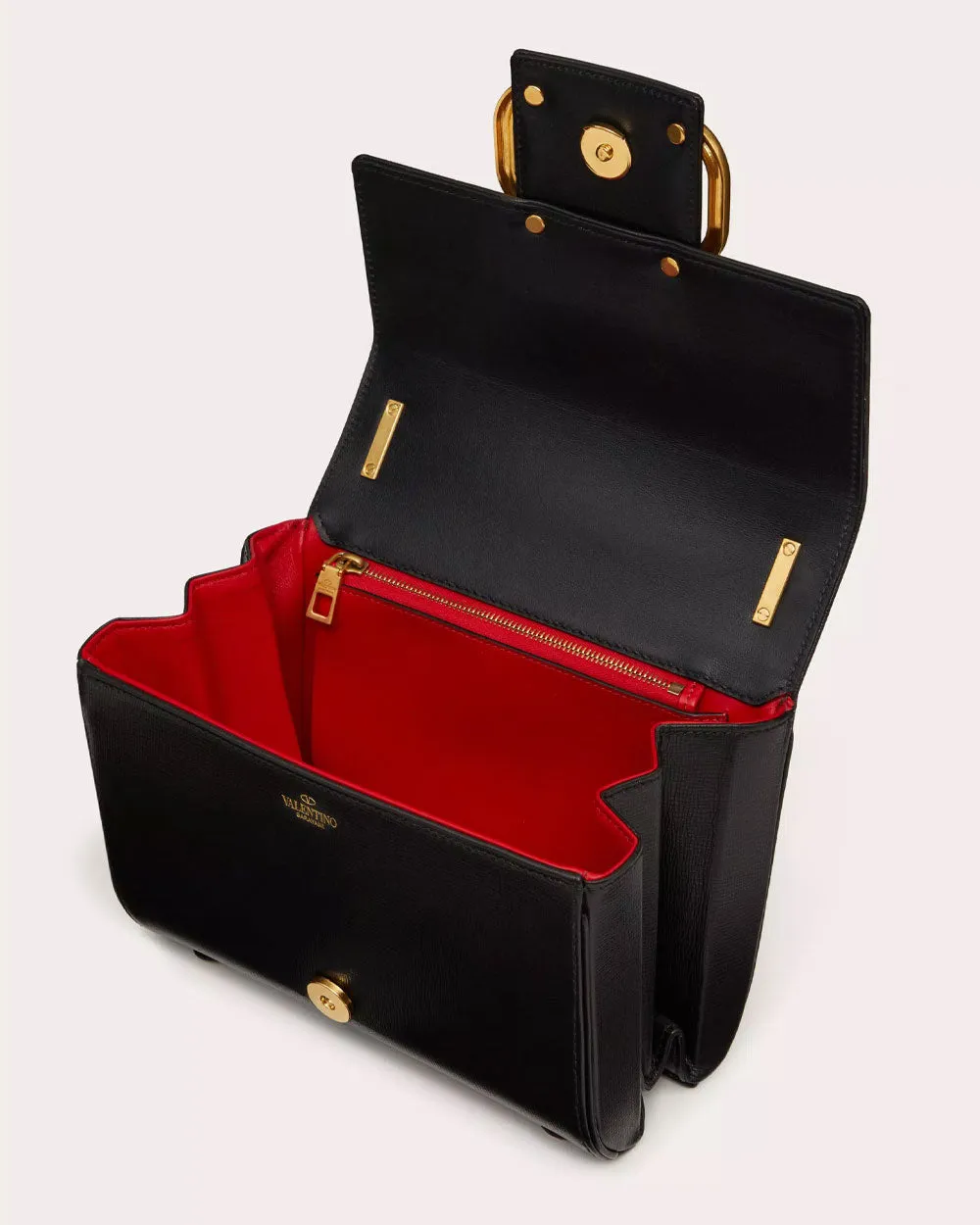 Stud VLOGO Grainy Calfskin Shoulder Bag in Black