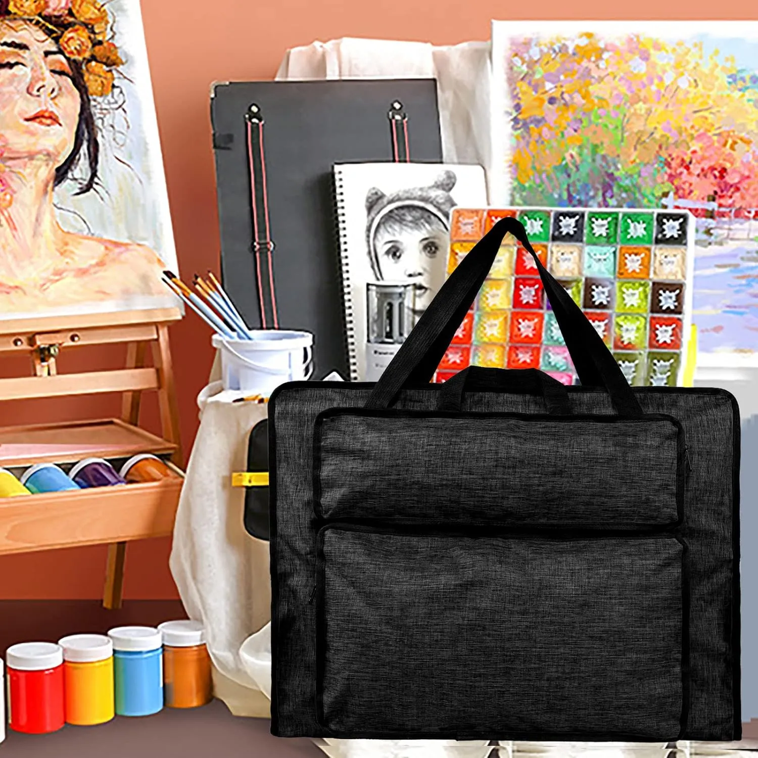 Students' Water-Resistant Portfolio Tote for Art Supplies - 8K Drawing Board Carry Shoulder Bag - Durable Portfolio Case