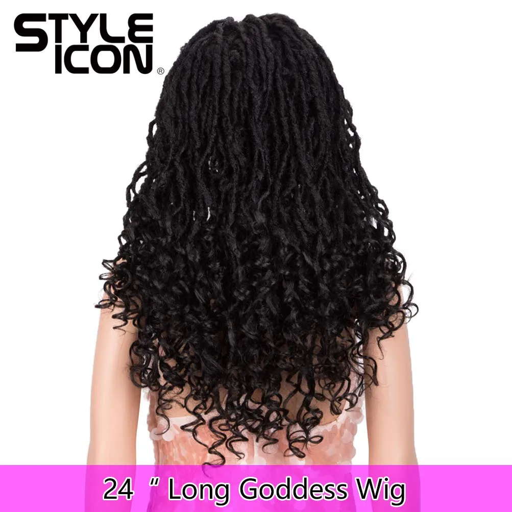 Style Icon 24" Faux Locs Wigs for Black Women 4X4 Free Part Goddess Locs Wig Long Twist Synthetic Wigs (24 Inch, 1B)