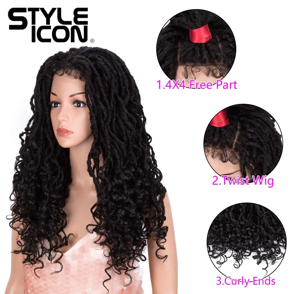 Style Icon 24" Faux Locs Wigs for Black Women 4X4 Free Part Goddess Locs Wig Long Twist Synthetic Wigs (24 Inch, 1B)