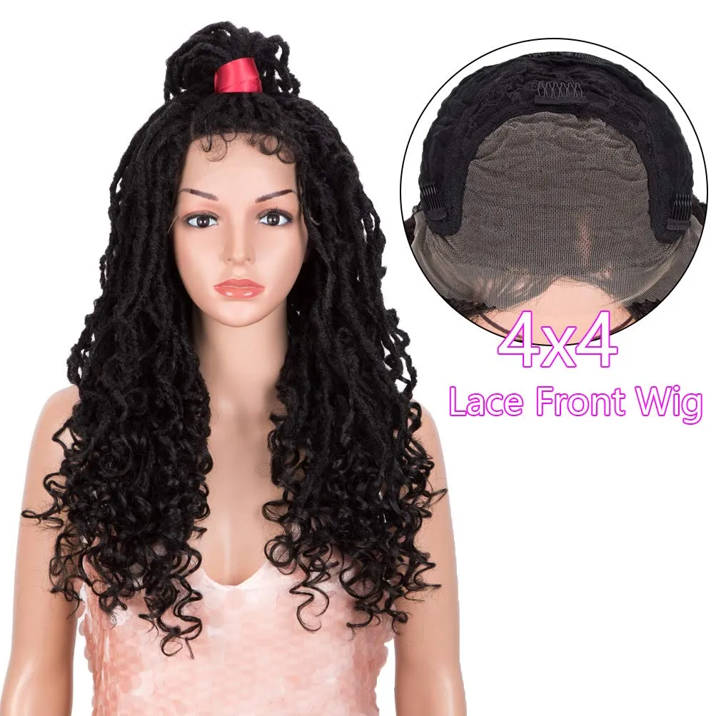 Style Icon 24" Faux Locs Wigs for Black Women 4X4 Free Part Goddess Locs Wig Long Twist Synthetic Wigs (24 Inch, 1B)