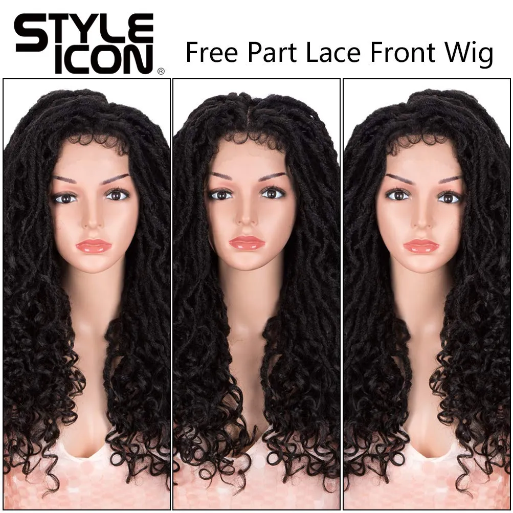 Style Icon 24" Faux Locs Wigs for Black Women 4X4 Free Part Goddess Locs Wig Long Twist Synthetic Wigs (24 Inch, 1B)