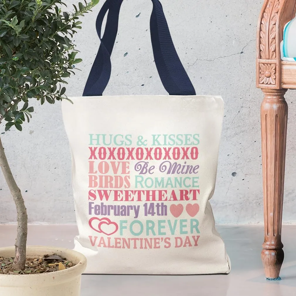 Style In Print Canvas Tote Reusable Shopping Bag Hugs Kisses Love Mine Romance February 14Th Valentine's Day Hugs