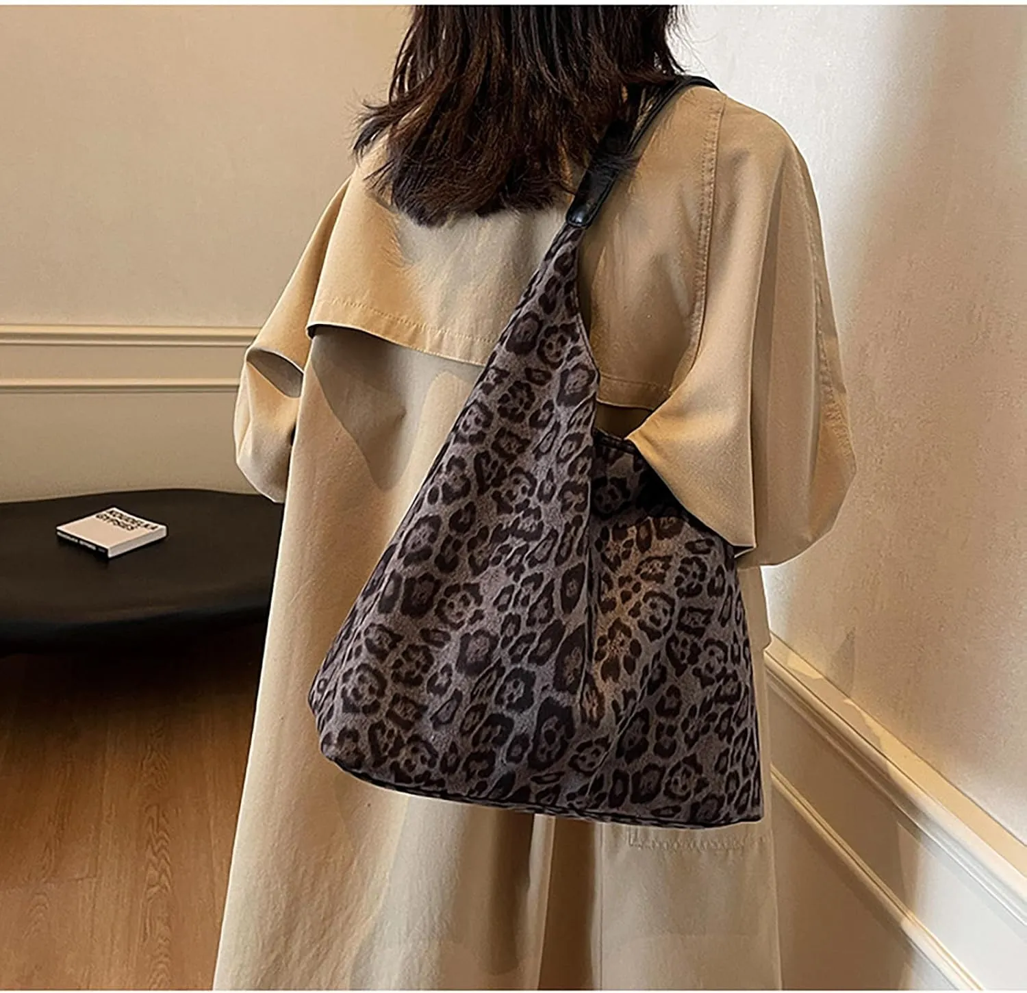 Suede Bags for Women Leopard Print Suede Tote Bag,Suede Shoulder Bag,Womens Hobo Handbag,Slouchy Bags