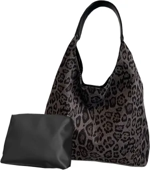Suede Bags for Women Leopard Print Suede Tote Bag,Suede Shoulder Bag,Womens Hobo Handbag,Slouchy Bags