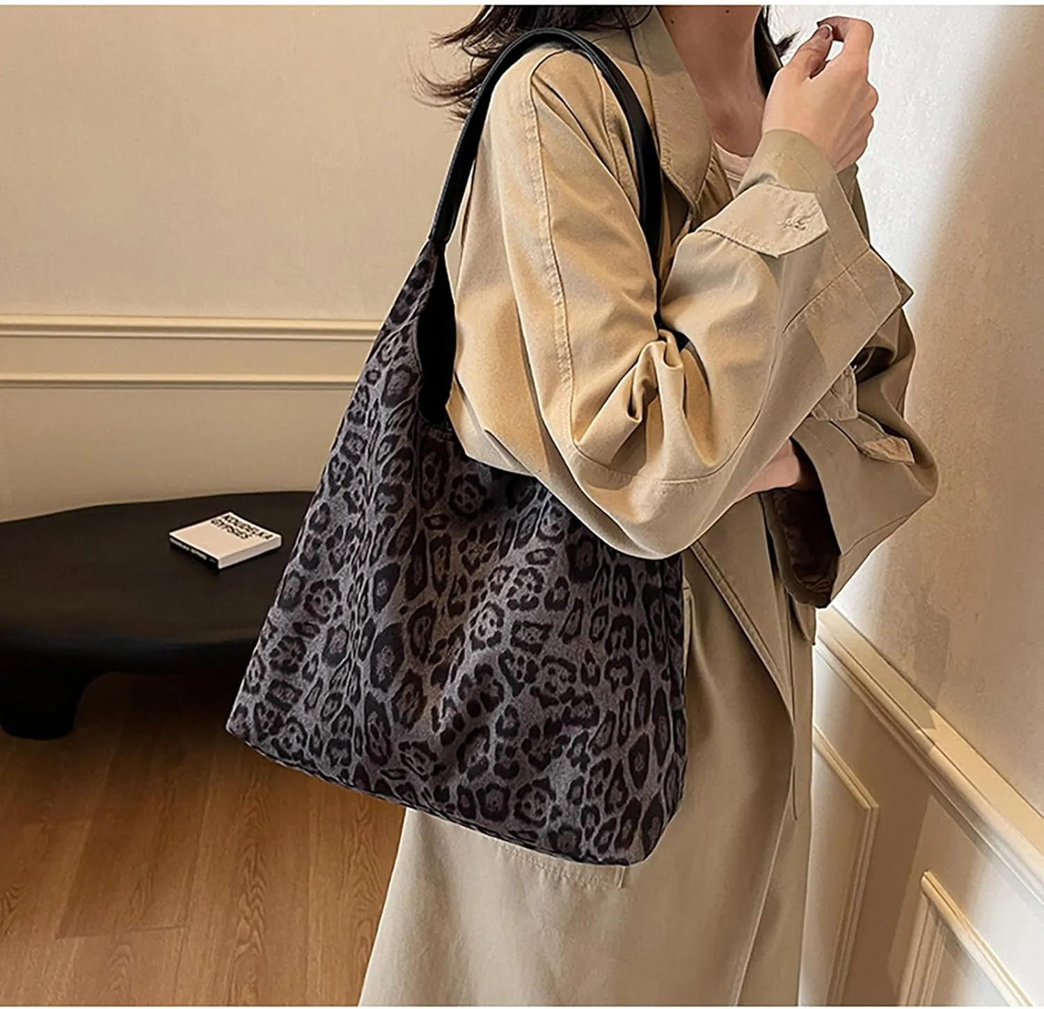 Suede Bags for Women Leopard Print Suede Tote Bag,Suede Shoulder Bag,Womens Hobo Handbag,Slouchy Bags