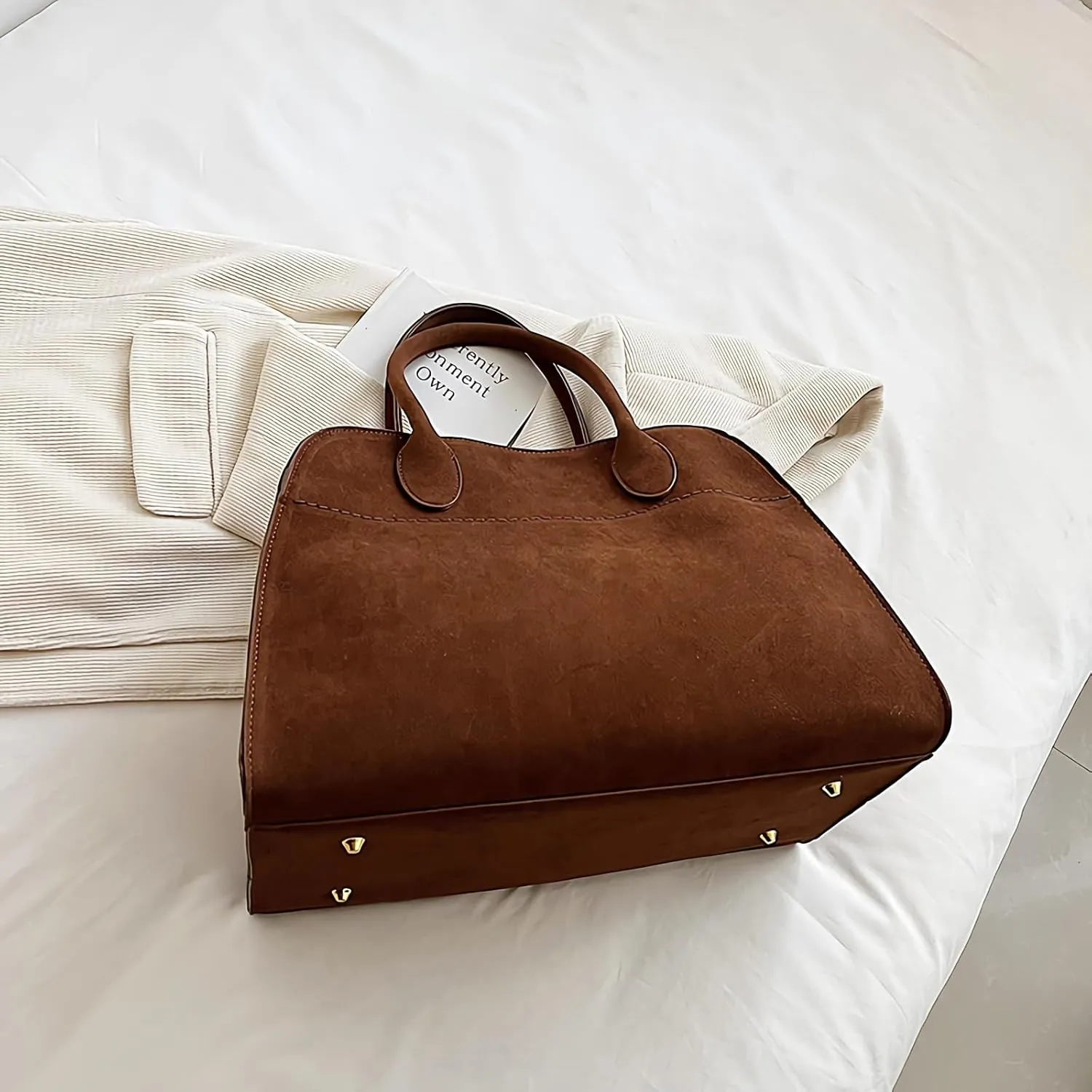 Suede Crossbody Bags For Women，Suede Leather Bag Retro Crossbody Shoulder Bag Casual Work Office Tote Top-Handle Satchel Bag