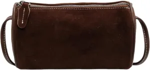 Suede Shoulder Bag for Women - Crossbody Clutch Handbag Purse Satchel Frosted Cylinder Tote