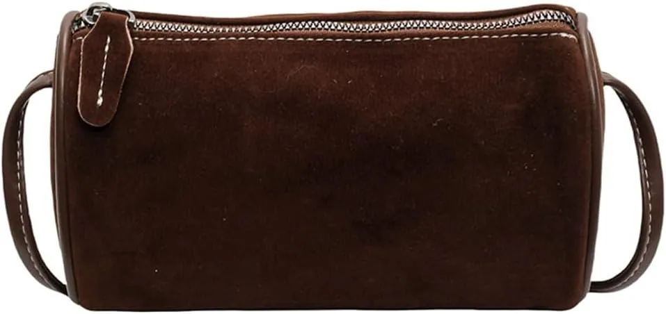 Suede Shoulder Bag for Women - Crossbody Clutch Handbag Purse Satchel Frosted Cylinder Tote