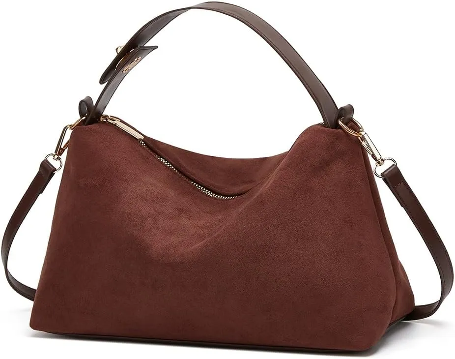 Suede Shoulder Bags For Women Crossbody Bag Suede Tote Bag Satchels Slouchy Work Purses Crescent Handbag Fall Top Handle